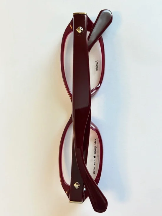 kate spade burgundy front with black-and-white patterned temples eyeglasses - Picture 3 of 10